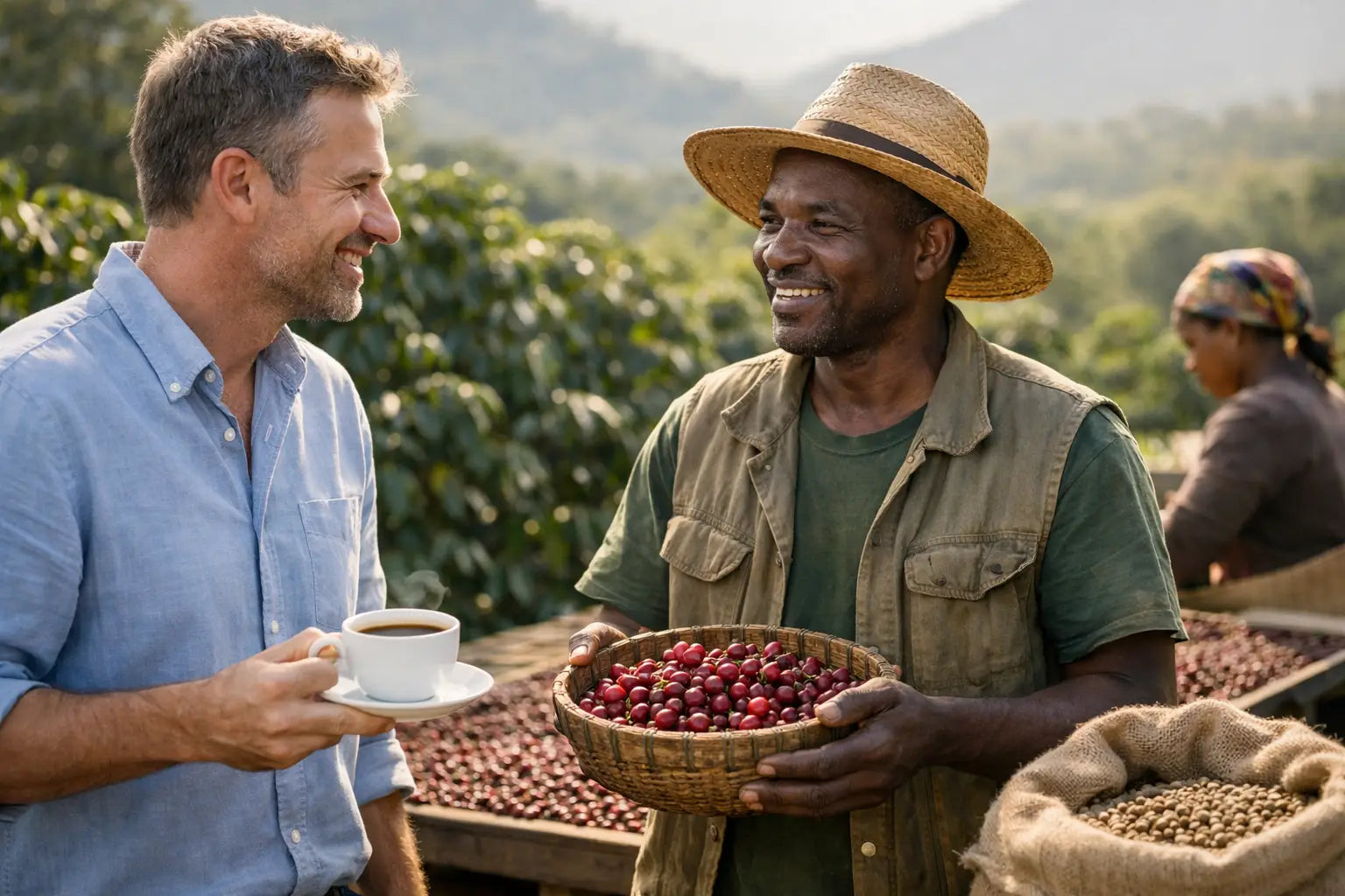 Kaffee mit Farmer Story, der Haltung zeigt